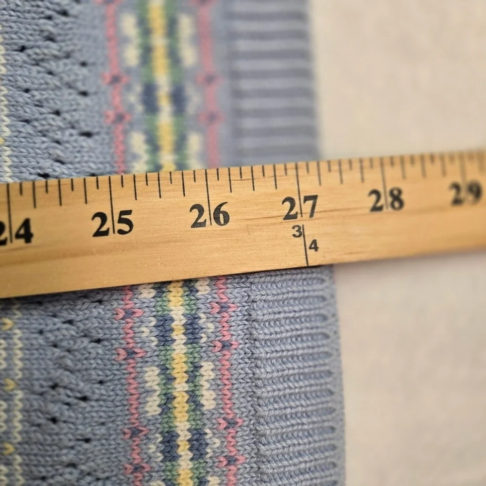 Lizsport Vintage‎ Fair Isle Cardigan Sweater Blue Pastel Cotton Knit USA Made M